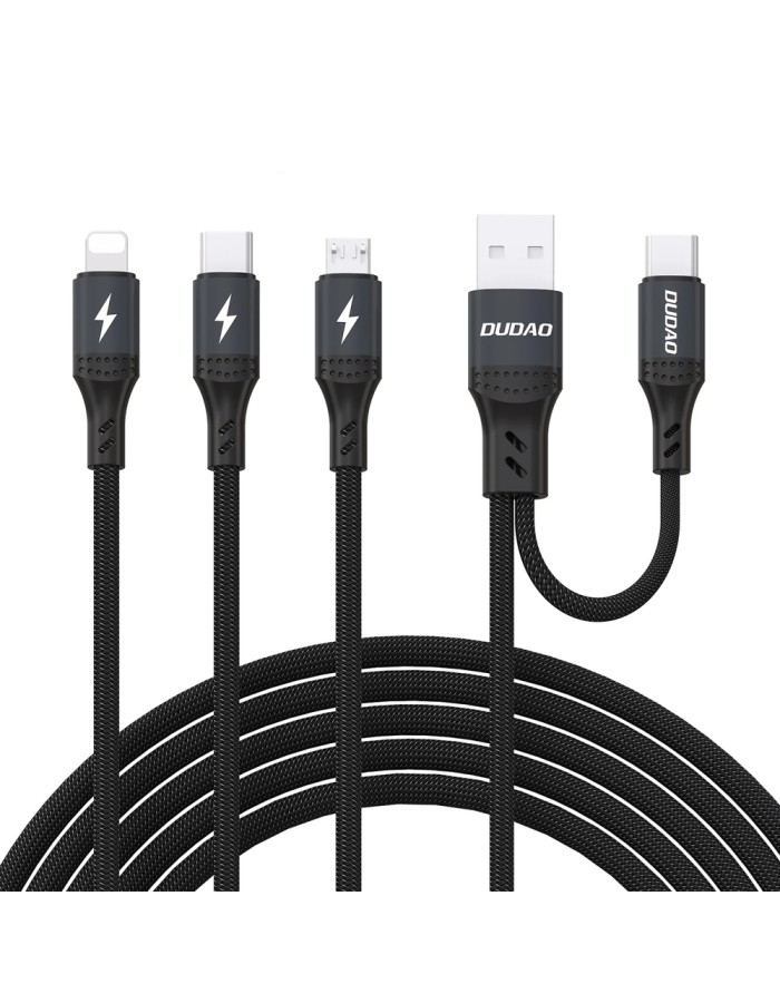 Dudao L3W USB-A/USB-C to Lightning/USB-C/MicroUSB 66W Cable - Black Dudao L3W USB-A/USB-C to Lightning/USB-C/MicroUSB 66W Cable - Black
