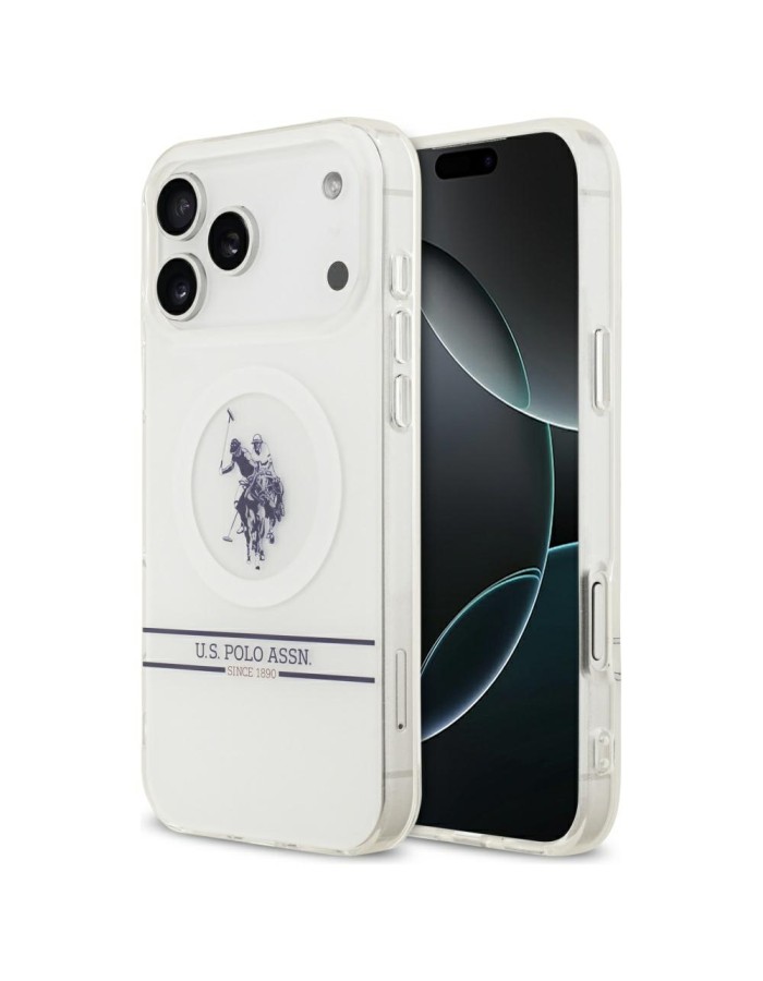 US Polo DH and Bottom Stripe Logo MagSafe Case for iPhone 17 Pro Max - White US Polo DH and Bottom Stripe Logo MagSafe Case for iPhone 17 Pro Max - White