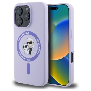 Karl Lagerfeld Silicone Karl&amp;amp;Choupette Heads Ring MagSafe Case for iPhone 16 Pro - Purple