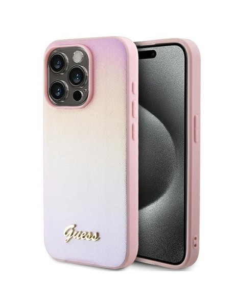 Guess GUHCP15XPSAIRSP iPhone 15 Pro Max 6.7" pink/pink hardcase Saffiano Iridescent Script