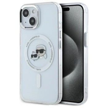 Karl Lagerfeld IML Metal Karl&amp;amp;Choupette Head MagSafe iPhone 15 Case - White
