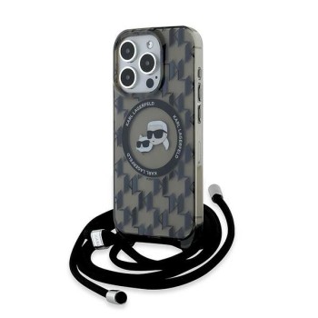 Karl Lagerfeld IML Crossbody Monogram Karl &amp;amp; Choupette Head MagSafe Case for iPhone 15 Pro - Black