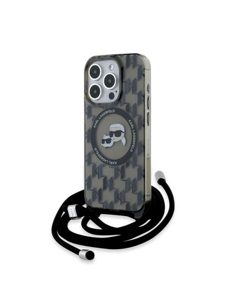 Karl Lagerfeld IML Crossbody Monogram Karl &amp;amp; Choupette Head MagSafe Case for iPhone 15 Pro - Black