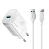 Joyroom JR-TF4 18W wall charger with 3A USB-A - USB-C 1m cable - white Joyroom JR-TF4 18W wall charger with 3A USB-A - USB-C 1m cable - white