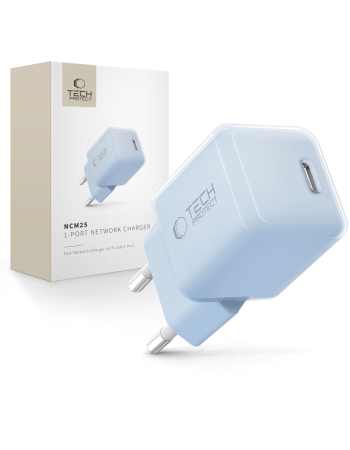 Tech-Protect NCM25 USB-C PD 25W Wall Charger - Blue Tech-Protect NCM25 USB-C PD 25W Wall Charger - Blue