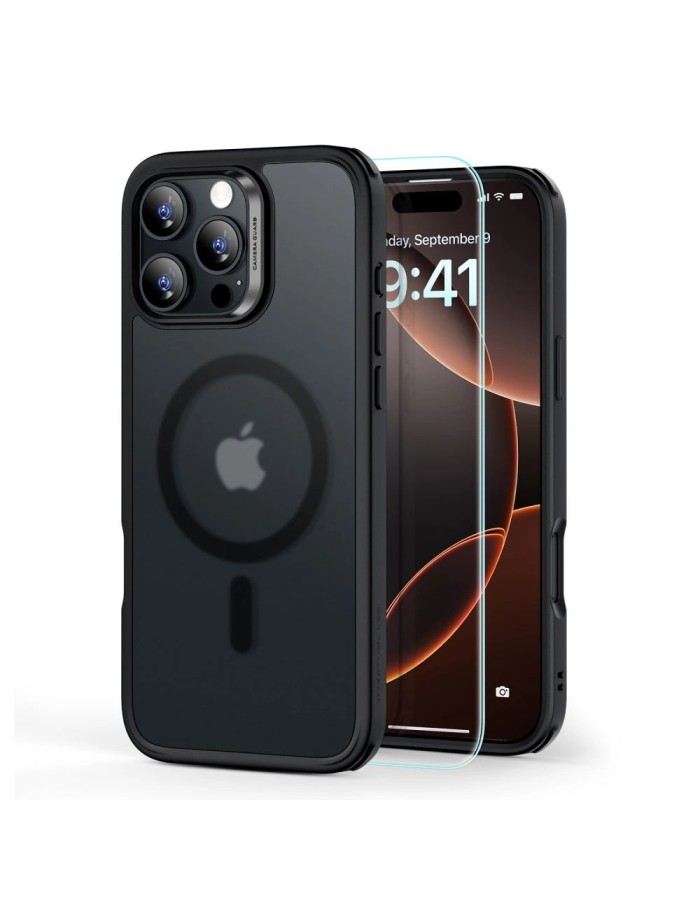 ESR Classic Hybrid Halolock MagSafe Case Set + Tempered Glass for iPhone 16 Pro Max - Semi-Transparent with Black Frame