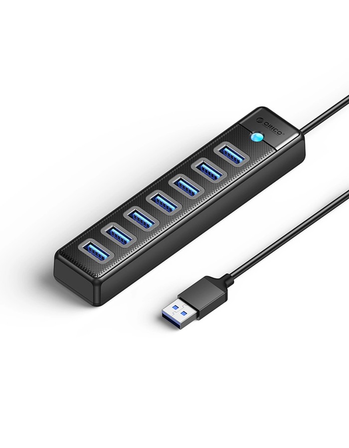 Orico PW7U-U3 hub 7x USB-A 3.0 + USB-C 5V/3A 1m - black Orico PW7U-U3 hub 7x USB-A 3.0 + USB-C 5V/3A 1m - black