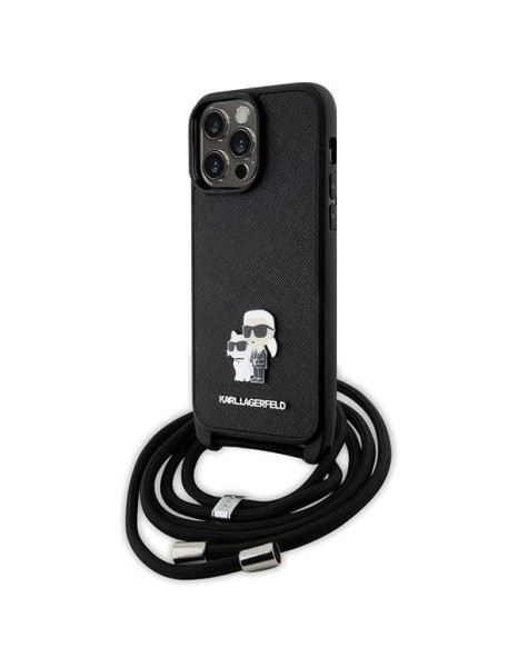 Karl Lagerfeld KLHCP14XSAKCPSK case for iPhone 14 Pro Max 6.7" hardcase - black Crossbody Saffiano Metal Pin Karl&amp;Choupette