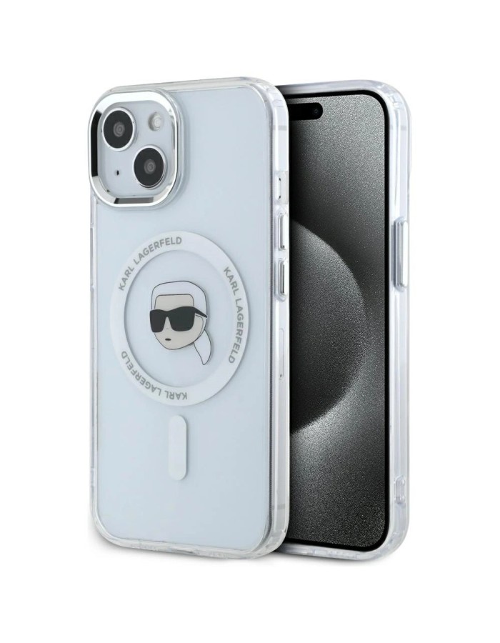 Karl Lagerfeld IML Metal Karl Head MagSafe Case for iPhone 15 Plus White