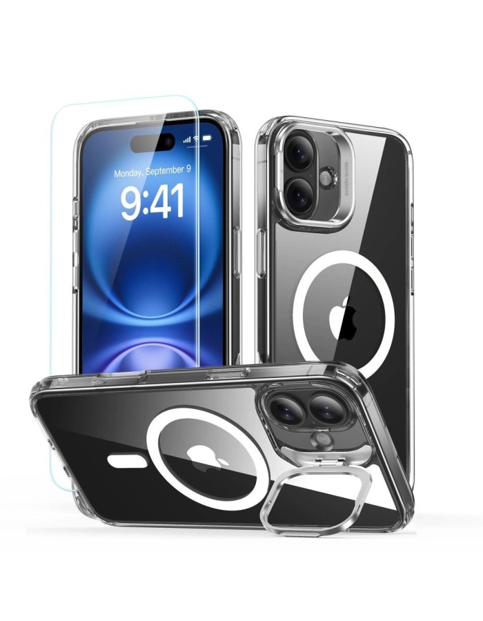 ESR Classic Hybrid Kickstand Halolock MagSafe Case Set + Tempered Glass for iPhone 16 PLUS - Clear
