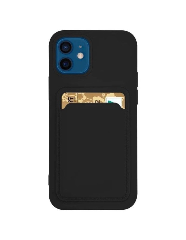 Card Case Silicone Wallet Case with Card Slot Documents for Samsung Galaxy A22 4G Black