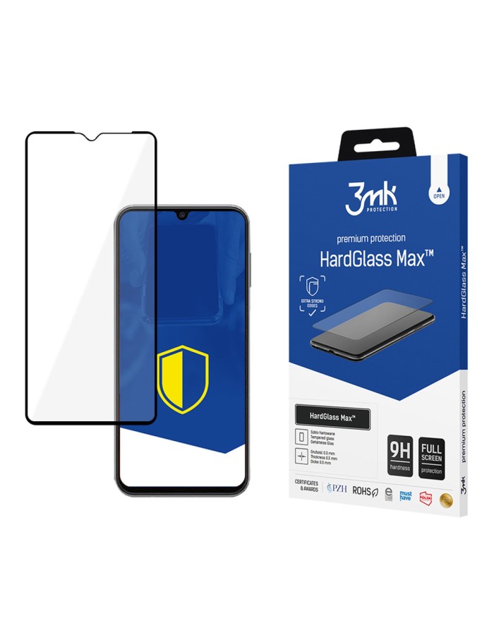 Reinforced Full Coverage Tempered Glass 3mk HardGlass Max Black for Samsung Galaxy A14 4G/5G