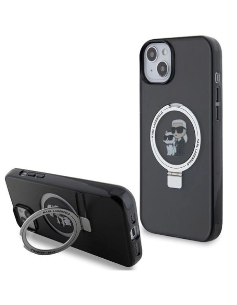 Karl Lagerfeld Ring Stand Karl&amp;amp;Choupette MagSafe case for iPhone 14 / 15 / 13 - black