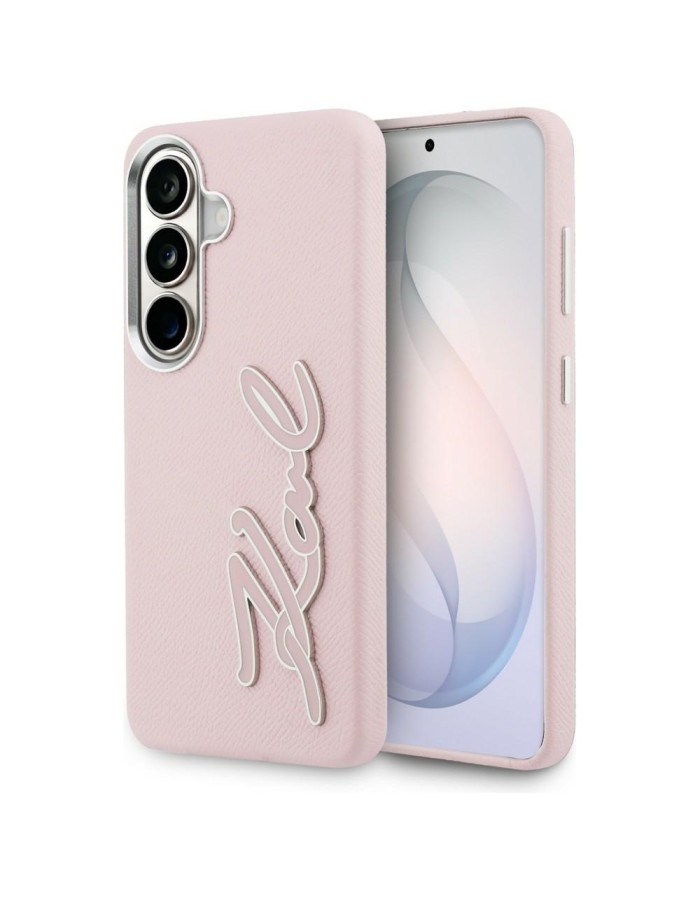 Karl Lagerfeld Grained Signature Metal Resin Logo Case for Samsung Galaxy S26 - Pink Karl Lagerfeld Grained Signature Metal Resin Logo Case for Samsung Galaxy S26 - Pink