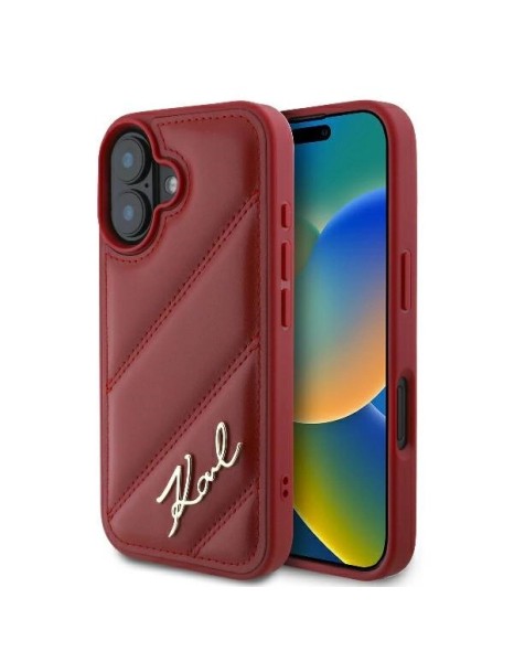 Karl Lagerfeld Diagonal Quilted Script iPhone 16 Case - Red