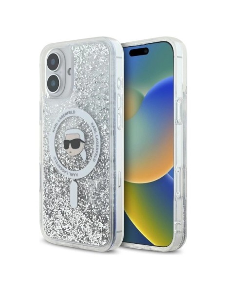 Karl Lagerfeld Liquid Glitter Karl Head Magsafe Case for iPhone 16 Plus - Clear