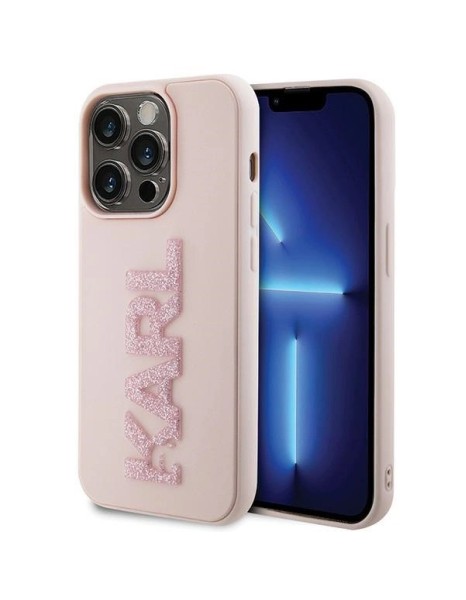 Karl Lagerfeld 3D Rubber Glitter Logo case for iPhone 15 Pro Max - pink