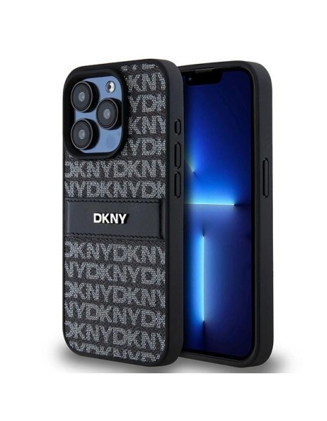 DKNY Leather Mono Stripe &amp;amp; Metal Logo case for iPhone 15 Pro Max - black