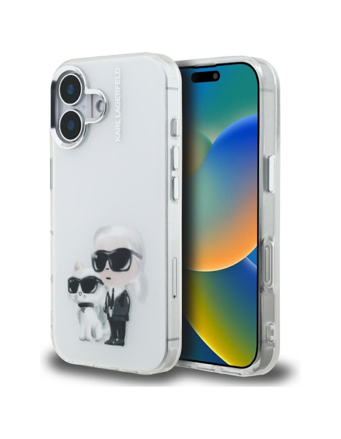 Karl Lagerfeld IML Aquarelle Karl &amp;amp; Choupette &amp;amp; Logo iPhone 16 Case - White