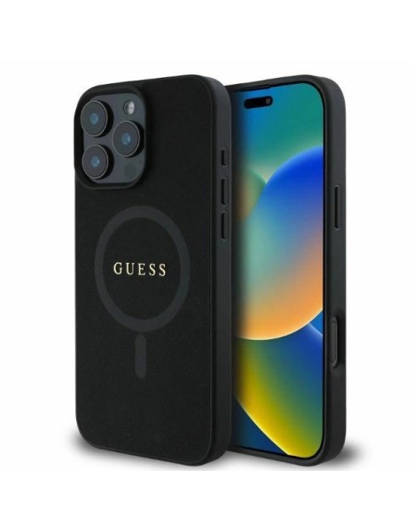 Guess Saffiano Classic Logo MagSafe iPhone 16 Pro Case - Black Guess Saffiano Classic Logo MagSafe iPhone 16 Pro Case - Black