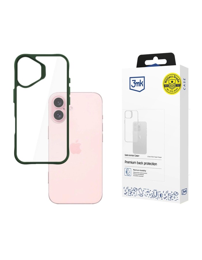 3mk Satin Armor Case+ Green for Apple iPhone 16 - transparent
