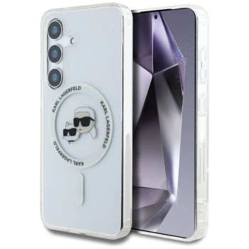 Case Karl Lagerfeld Button Karl &amp;amp; Choupette Heads Printed Logo MagSafe Samsung Galaxy S25 white