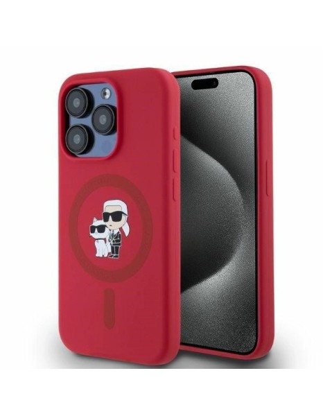 Karl Lagerfeld Silicone Karl&Choupette Heads Ring MagSafe Case for iPhone 15 Pro - Red Karl Lagerfeld Silicone Karl&Choupette Heads Ring MagSafe Case for iPhone 15 Pro - Red