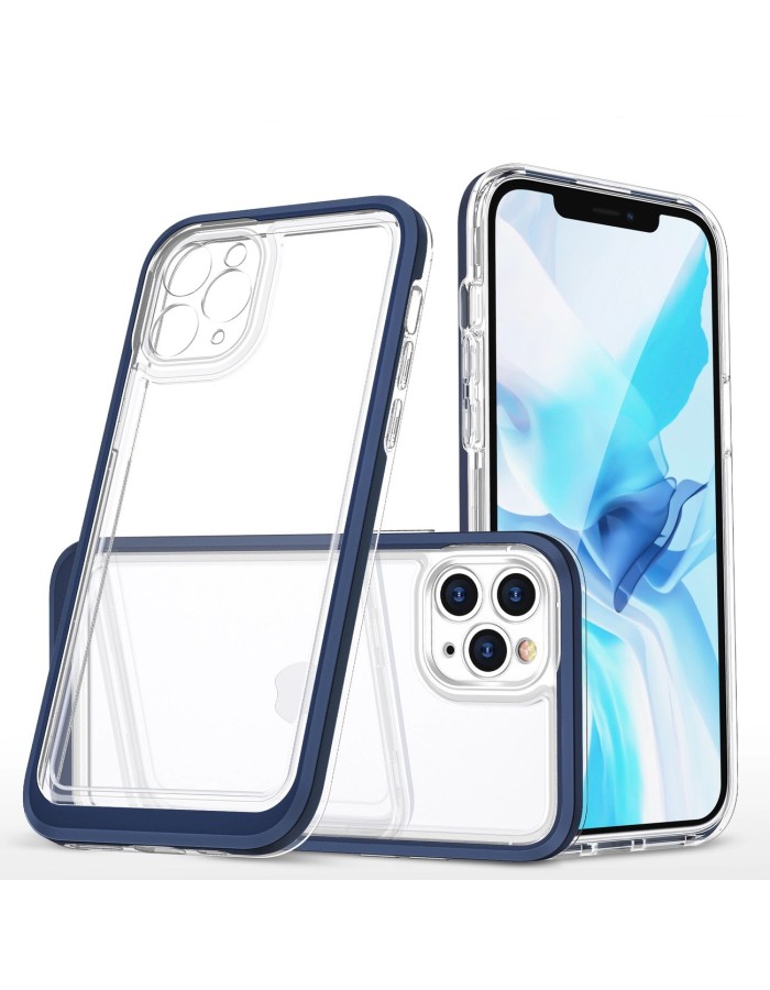 Clear 3in1 case for iPhone 11 Pro Max blue frame gel cover