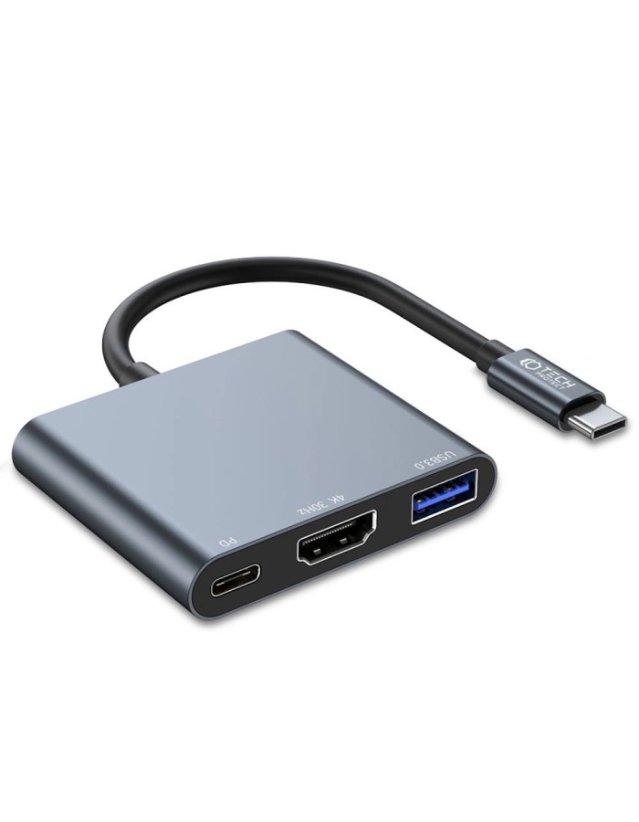 HUB Tech-Protect V1 3in1 USB-C - USB-A 3.0 / USB-C PD 100W / HDMI 4K 30Hz - gray