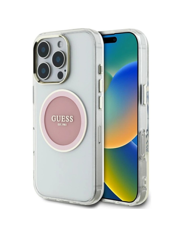 Guess IML Metal Colored Circle Classic Logo MagSafe iPhone 16 Pro Case - Pink Guess IML Metal Colored Circle Classic Logo MagSafe iPhone 16 Pro Case - Pink