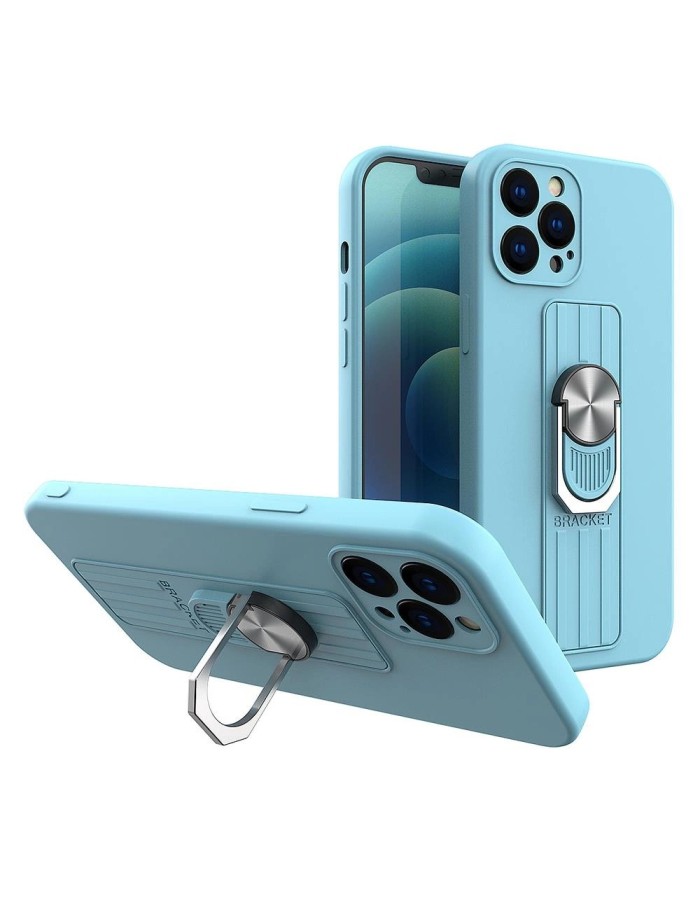 Ring Case silicone case with finger grip and stand for iPhone 11 Pro Max light blue