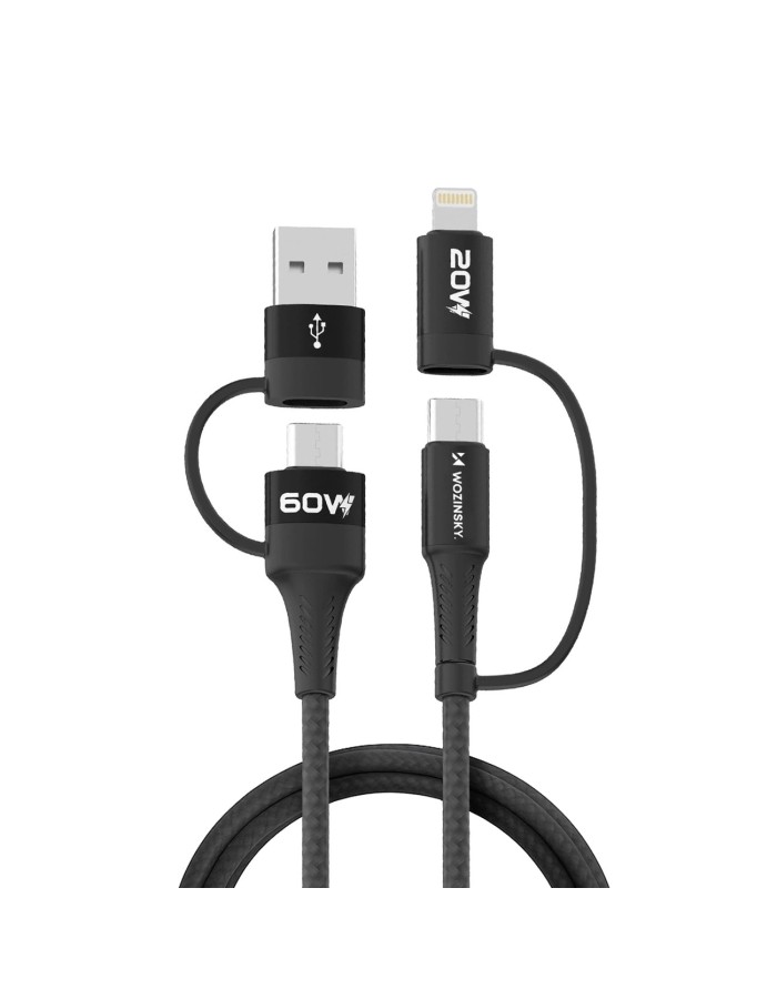 Wozinsky WNBAA 4in1 cable 2x USB-C 1x USB-A 1x Lightning 60W 1 m - black Wozinsky WNBAA 4in1 cable 2x USB-C 1x USB-A 1x Lightning 60W 1 m - black