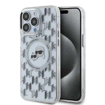 Karl Lagerfeld IML Monogram Karl &amp;amp; Choupette Head MagSafe Case for iPhone 15 Pro Max - Clear