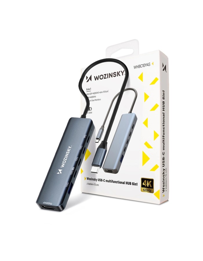 USB-C 6 in 1 Hub Wozinsky WHBC10Y4S Multifunctional, Aluminum, with 25 cm Cable - Gray USB-C 6 in 1 Hub Wozinsky WHBC10Y4S Multifunctional, Aluminum, with 25 cm Cable - Gray