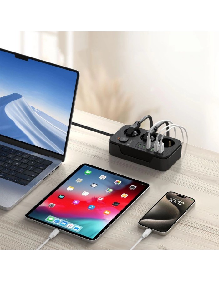 Tech-Protect PC3X6 Power Strip 3 Sockets 240V + 3xUSB-A + 3xUSB-C 200cm - Black Tech-Protect PC3X6 Power Strip 3 Sockets 240V + 3xUSB-A + 3xUSB-C 200cm - Black