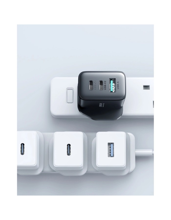 Joyroom JR-TCF10 fast charger 2x USB-C USB-A 32W (UK plug) - black Joyroom JR-TCF10 fast charger 2x USB-C USB-A 32W (UK plug) - black