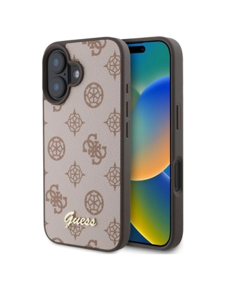Guess Peony Script MagSafe iPhone 16 Case - Brown