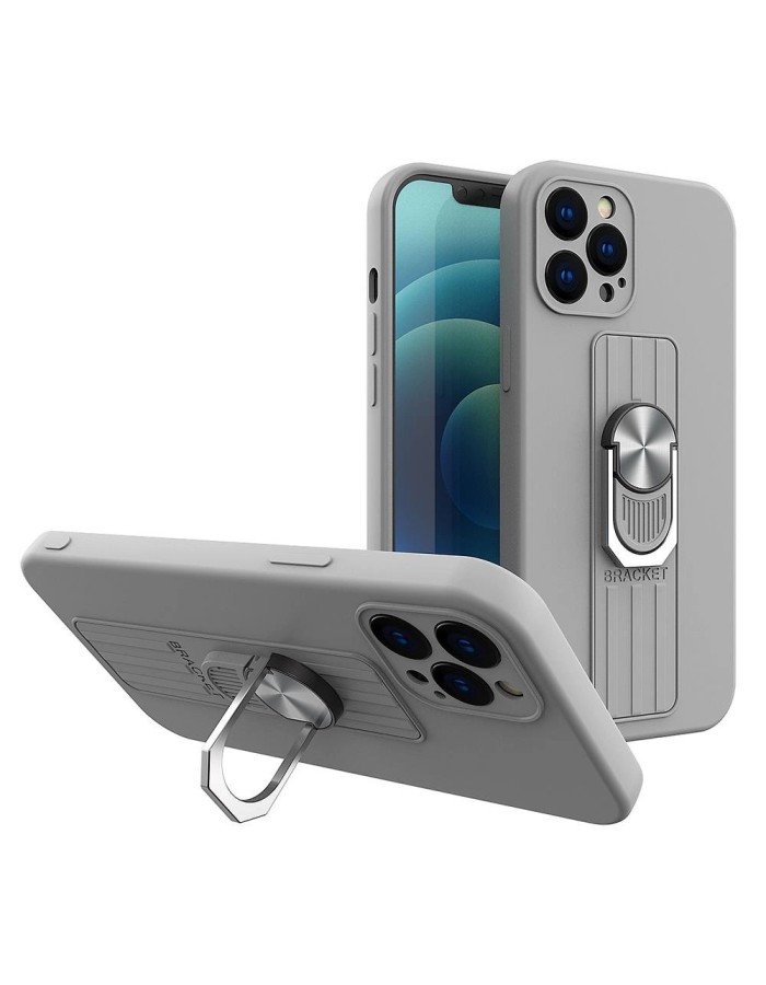 Ring Case silicone case with finger grip and stand for Xiaomi Redmi 10X 4G / Xiaomi Redmi Note 9 silver