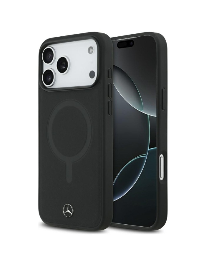 Mercedes Plain Smooth Leather MagSafe Case for iPhone 17 Pro Max - Black Mercedes Plain Smooth Leather MagSafe Case for iPhone 17 Pro Max - Black
