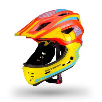 Rockbros TT-32SOYB-S Children&amp;#39;s Bike Helmet with Detachable Chin Size S - Yellow-Orange