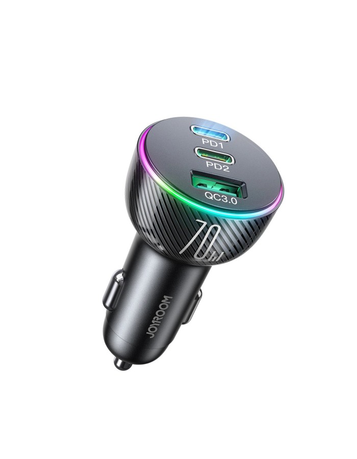 Joyroom 70W car charger with 3 ports: USB, 2 x USB C black (JR-CL26)