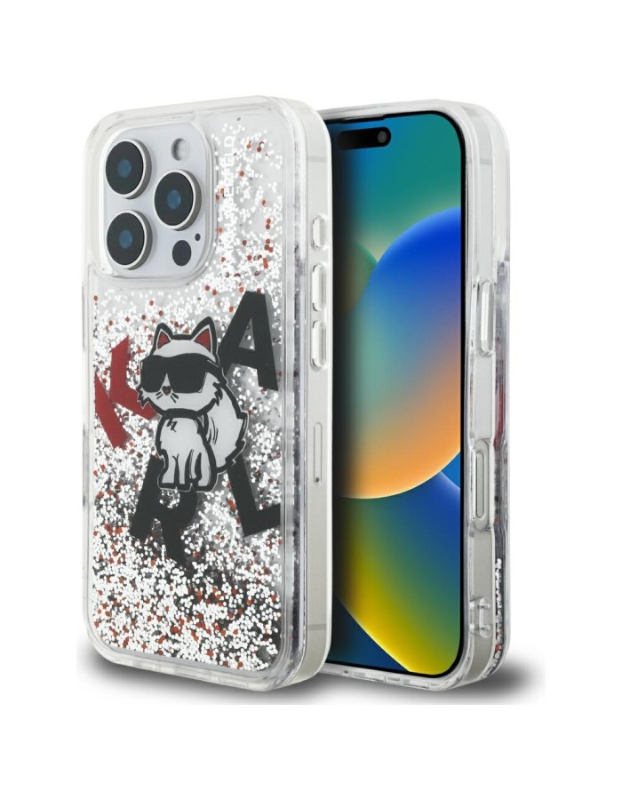 Karl Lagerfeld Liquid Glitter Choupette Logo Case for iPhone 16 Pro Max - Clear