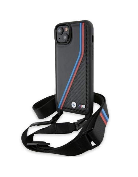 BMW M Edition Carbon Tricolor Lines & Strap case for iPhone 15 Plus / 14 Plus - black BMW M Edition Carbon Tricolor Lines & Strap case for iPhone 15 Plus / 14 Plus - black
