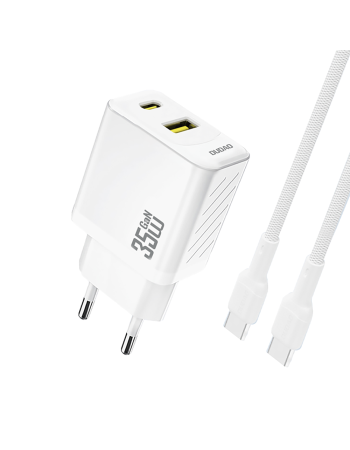 Dudao A27MaxCEU PD QC 35W USB-A USB-C Wall Charger with USB-C Cable - White