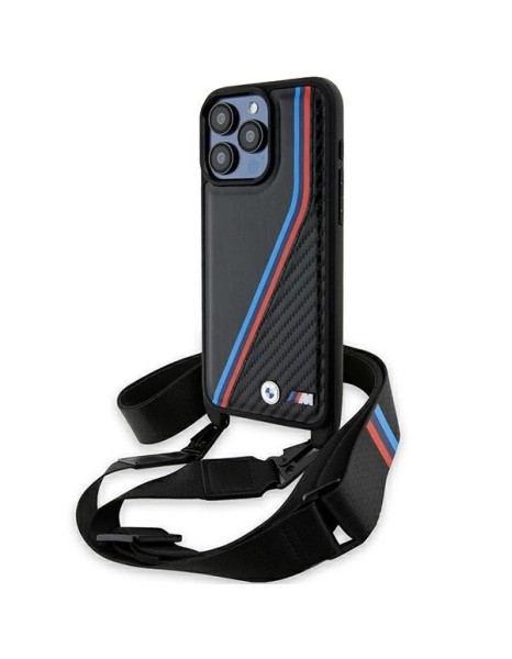 BMW M Edition Carbon Tricolor Lines & Strap case for iPhone 15 Pro Max - black BMW M Edition Carbon Tricolor Lines & Strap case for iPhone 15 Pro Max - black