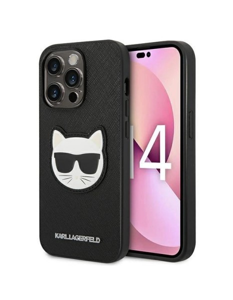 Karl Lagerfeld Saffiano Choupette Head Patch Case for iPhone 14 Pro - Black