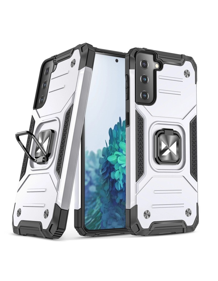 Wozinsky Ring Armor Tough Hybrid Case Cover + Magnetic Mount for Samsung Galaxy S22 + (S22 Plus) Silver