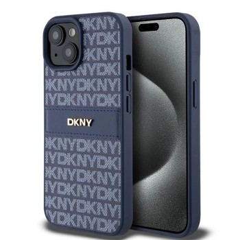 DKNY Leather Mono Stripe &amp;amp; Metal Logo case for iPhone 15 / 14 / 13 - blue
