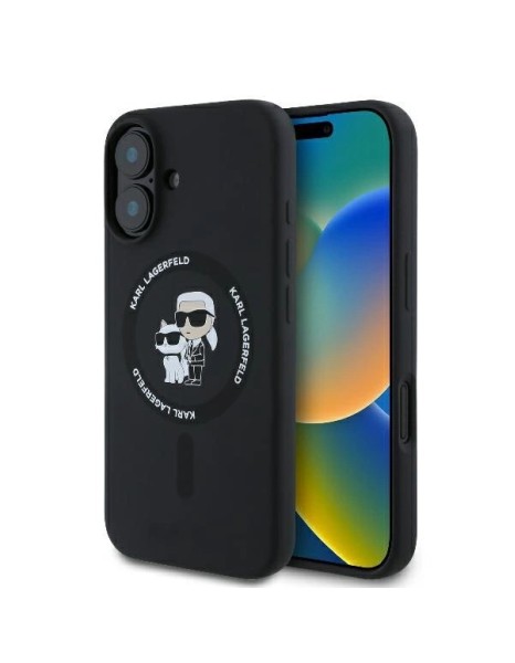Karl Lagerfeld Silicone Karl&amp;amp;Choupette Heads Ring MagSafe Case for iPhone 16 Plus - Black