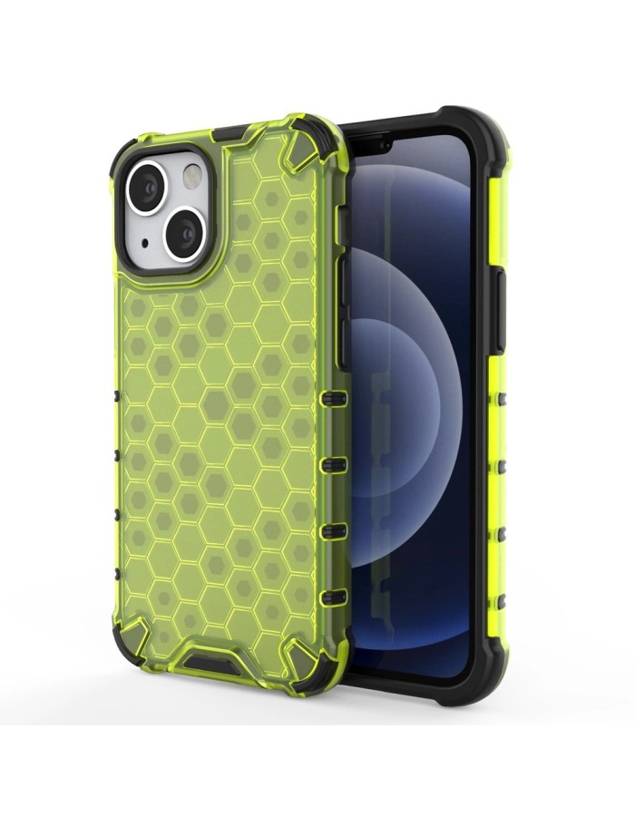 Honeycomb Case armor cover with TPU Bumper for iPhone 13 mini green